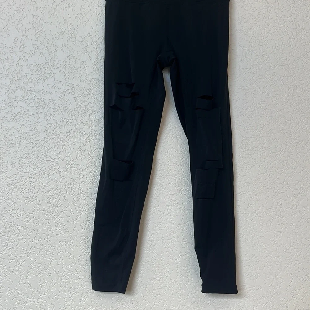 Zyia Leggings Pants High Rise Lux Slashed Distressed Black size 2 - Picture 4 of 12